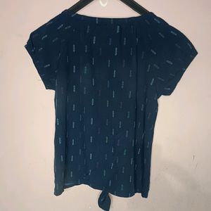 Navy Blue Button& Knotted Top