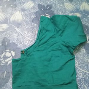 Green Cotton Plain Blouse