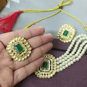 Moti Pearl Green | Alloy Jewel Set