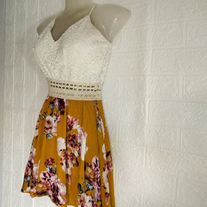 White & Yellow Mini Frock Dress