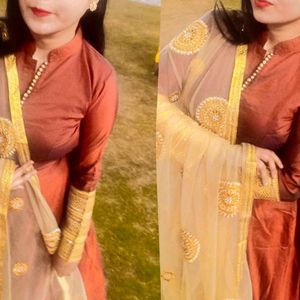 Heavy Maroon Gown With Dupatta