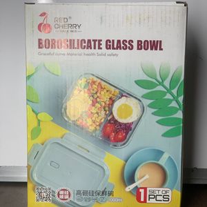 2 Compartment Lunch Box 1000mlGlass With Lid 1 Pcs