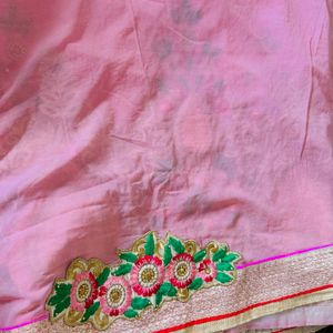 Pink Saree With stitch blouse