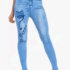 Light Blue Denim Butterfly Print Jeggings