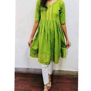 Lime Green Umbrella Kurti