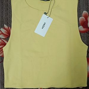 Nuon Yellow Cotton Blend Crop T-Shirt