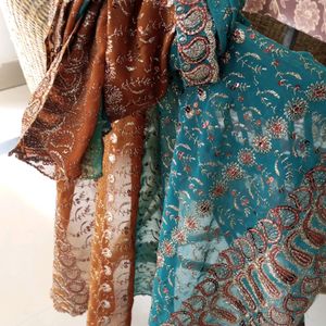 Blue-Brown Fully Embellished Bridal Dupatta