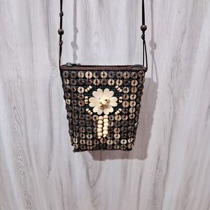 Brown Beaded Slingbag