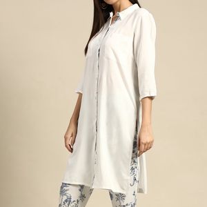 White Kurta With Beautiful Designed Pant Set