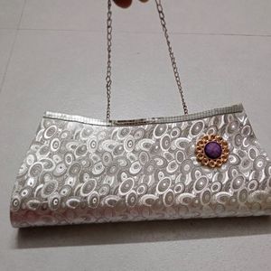 Silver Shine Clutch For Party