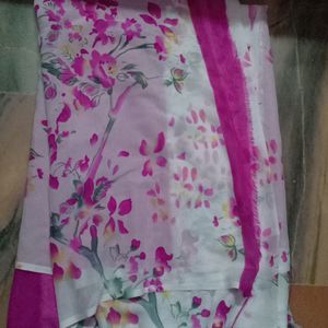 Synthetic Saree White and Pink