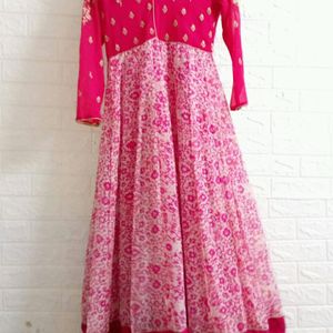 Ethnic Worked Pink Gown With Dupatta