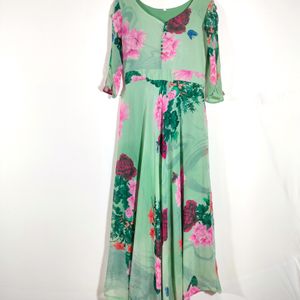 Mint Green Floral Print Dresses (Women's)