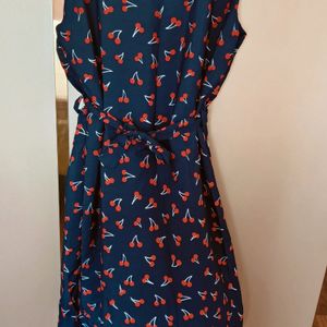 Blue Dress With Cherry Print