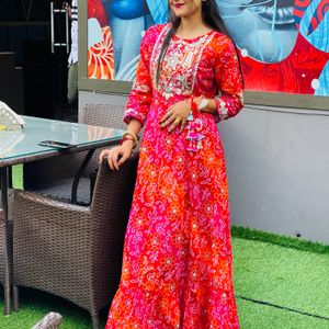 Bandhni Print Gown Kurta