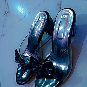 Stylish Black Transparent Bow Heel