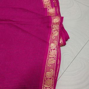 Simple Rose Pink Cotton Saree