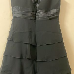 Black Frilled V Neck Dress