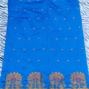 blue colour gold design saree