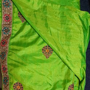 Vibrant Saree with Intricate Peacock Embroid