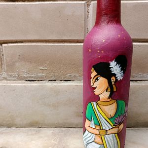 Handpainted Women Art On Glass Bottle