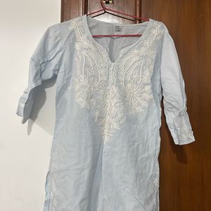 lucknowi chikankari blue kurti