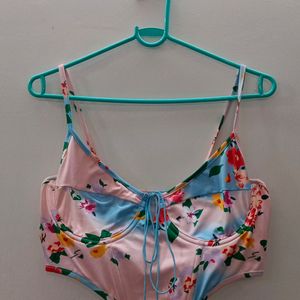 Urbanic Blue And Pink Floral Crop Top