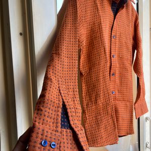 Orange Colour Stitched Shirt For Men