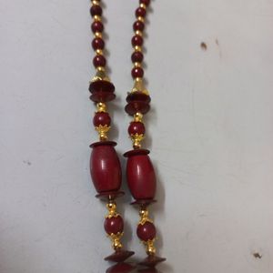 Mehroon Long Necklace with Earrings