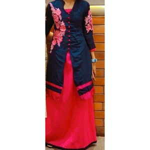 Blue Color Kurthi With Pink Skirt Set  2piece Se