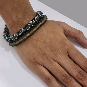 2pcs Set Lampwork Beaded bracelets Shade of Gray