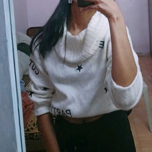 Korean White With Black Design Sweater