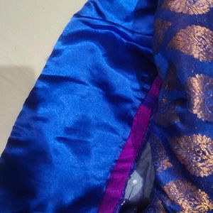 Embroidered Blue Silk Blend Ethnic Skirt