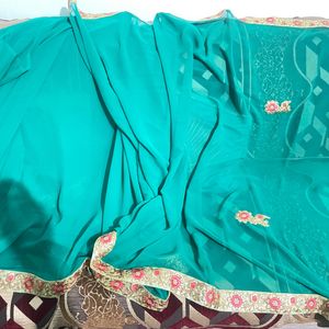 Sea Green Coloured Saree Without Blouse