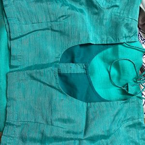 cyan saree with stitched blouse