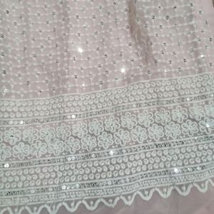 White Thread Work Chiffon Kurta