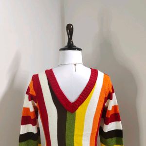 Rainbow Striped V Neck Sweater