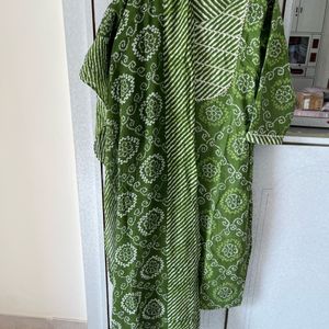 Green Kurti Pant N Dupata Set