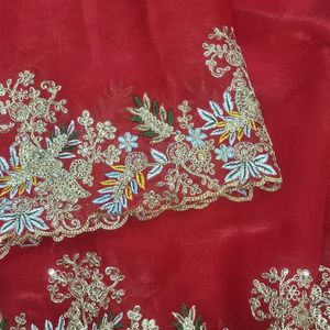 Vibrant Beautiful Red Saree In Jimmy Choo Fabric