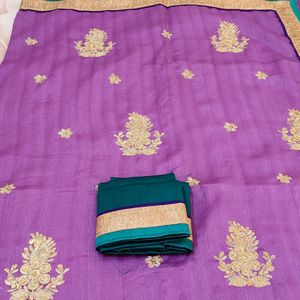 Embroidery work Purple Saree