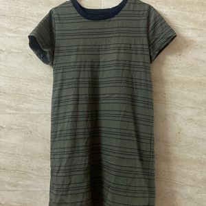 Olive Green Stripped Backless Shirt Dress