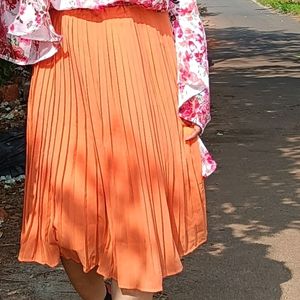 Orange Pleated Skirt