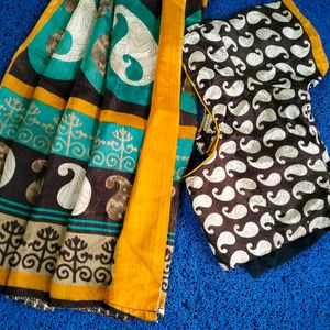 Vichitra Brown Saree With Printed Mango Designs