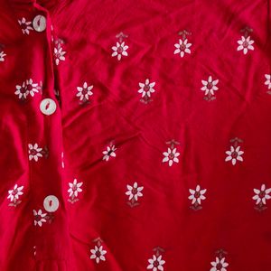 Red Floral Short Kurti . Size : XL