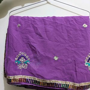 Purple Embroidery Saree With Sequins Border