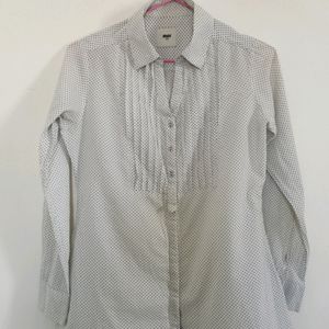 Max Full Sleeves White Shirt With Polka Dots