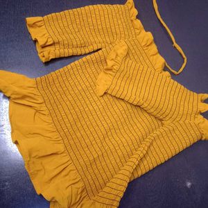 Combo Of 3 Crop Tops, Mustard, Olive, Orange