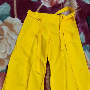 Yellow Pant Plazzo With Adjustable Belt