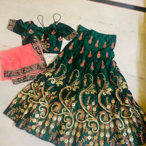 Green Pinkish Lehenga Set