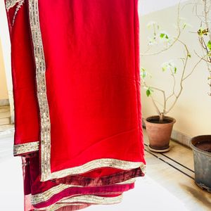 Pure Red Georgette Saree (Women )